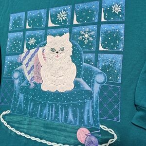 VTG 90s Bold Spirit Crewneck Sweatshirt Fuzzy Cat Kitty Night Gown Pajamas XL